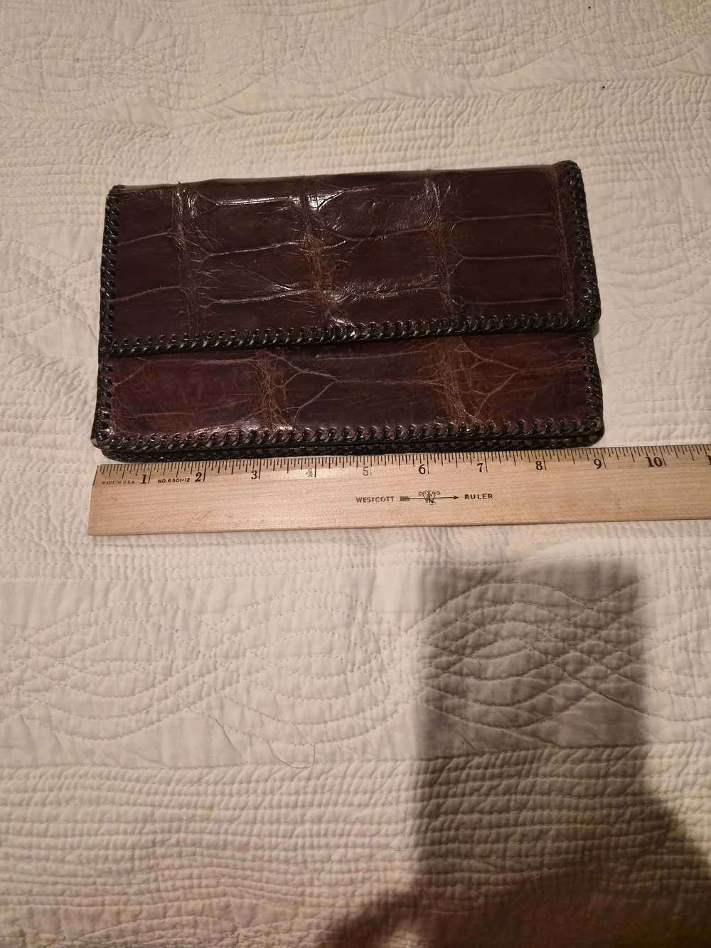 VTG 1950s Genuine Alligator Skin Hand Laced Clutch Purse United-Carr Snap 9x6